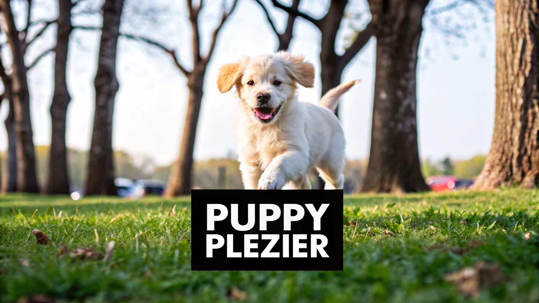 Een puppy die aan de lijn loopt